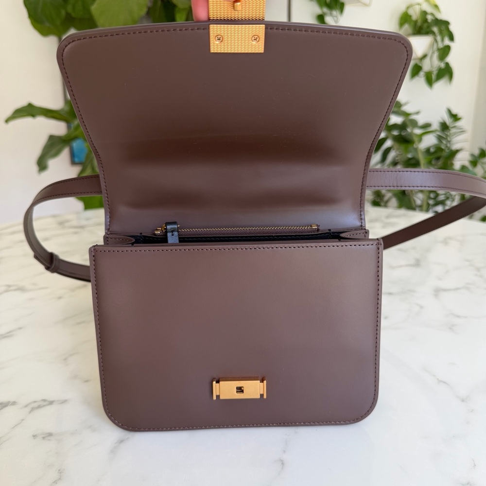 Quince Italian Leather Box Shoulder Bag Crossbody Dark Brown - Picture 8 of 16